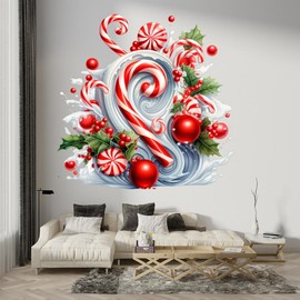 Candy Cane Decals Peel & Stick - Wall Vinyl Stickers - Christmas Festive Sweets Winter Swirl Cartoon Colorful Silhouette - Car Window Truck Laptop Tumbler - Boys Girls Kids Room Bedroom DWSVG23480