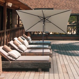 FLAME&SHADE 6.5 x 10 ft Rectangular Outdoor Market Patio Table Umbrella with Tilt, Taupe