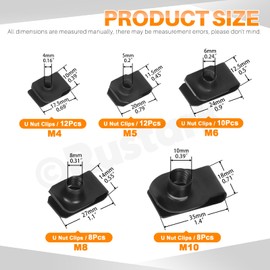 Rustark 50Pcs M4 M5 M6 M8 M10 Auto Car U-Clip U Nut Assortment Kit Black U Style Clip-on Nuts Carbon Steel U Nuts Clip U-Shaped Nut for Dash Door Panel Interior Cars Motorcycle
