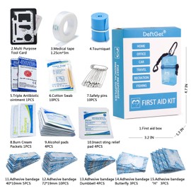 DEFTGET Waterproof First Aid Kit Travel Essentials HSA/FSA Eligible Small Emergency Survival Kits Mini Durable Lightweight for Minor Injuries Camping Hiking Backpacking (Aqua-Blue)