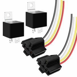JD1912 Car Relay Harness 12V 40A 4 Pin SPST JD1914 12V 40A 12AWG 4Pin SPDT Harness Sockets with Color-Labeled Wires for Automotive Truck Van Motorcycle Boat (12V-4Pin, 2Set)