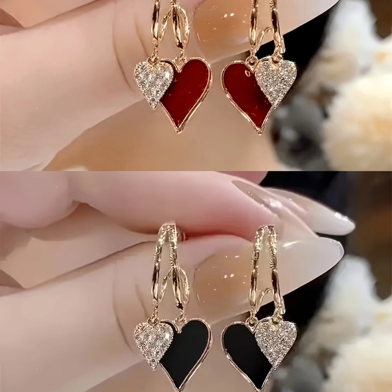 Distinctive Heart-Shaped Dangling Earrings with a Glossy End, Elegantly Easy