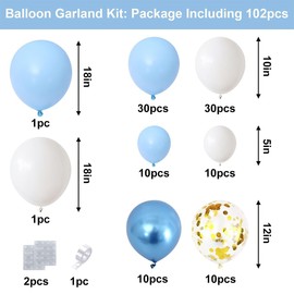 Blue Balloons Garland Arch Kit, Blue White and Gold Confetti Latex Balloons,Blue White Macaron Balloons for Birthday, Graduation, Baby Shower, Wedding, Anniversary Decoration