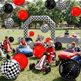 Sotiff 12 Pack Large Black White Checkered Flag Beach Ball for Kids Birthday Bulk 12" Inflatable Pool Balls for Boys Girls Summer Beach Swimming Pool Birthday Graduation Party Supplies Decoration