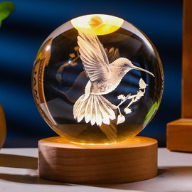 3D Hummingbird Crystal Ball 60mm - Hummingbird Figurine Glass Animal Decor for Room, Birthday, Lovers Keepsake Paperweight