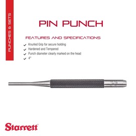 Starrett 565C 4" Overall Length, 3/4" Pin Length, 1/8" Pin Diameter, Drive Pin Punch
