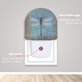 Axxitude Vintage Dragonfly Night Lights Plug into Wall for Girls Boys Room,Night Light LED Lamp Dusk to Dawn Sensor Round Lamp for Bedroom Bathroom Hallway Home Wall Decor Nightlight