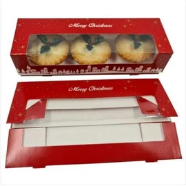 12 x Mince Pie Box Christmas Double Stack Boxes Hold 3 or 6 Cakes (Pack of 12)