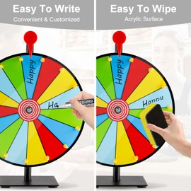 12 Inch Spinning Prize Wheel, Spinning Wheel for Prizes with Heavy Duty Base, Erasable Whiteboard Surface, Tabletop Roulette Wheel for Parties, Trade Show and Carnival Games (12 inch)