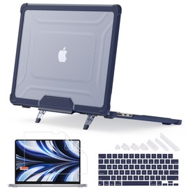Mektron Durable Case for MacBook Pro 14 INCH M3 A2918/A2992/ M2 A2779/ M1 A2442 Pro/Max (2023/2021), Shockproof Full Protection Hard Shell with Fold Kickstand for MacBook Pro 14", B-Navy