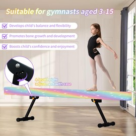 EL&IT·Wings 8ft Gymnastic Balance Beam,Adjustable High and Low Level Floor Beam - Highly Stable - Gym Practice Training Equipment for Kids Children Girls Home (New Rainbow)