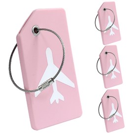 Auvotuis 4 Pcs Silicone Luggage Tag with Name ID Card, Pink Baggage Handbag School Bag Suitcase Labels, Perfect for Quickly Spotting Your Luggage Suitcase