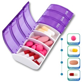 MEDIPILL - Pill Box Weekly Planner French | Pill Box 7 Days - 7 Compartments | Compact and Durable | BPA Free | Purple | One Piece | MED-S7S-V