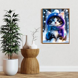 feelive Cat Diamond Painting Pictures for Adults, DIY Diamond Painting Kits for Winter, Kits for Diamond Painting, 5D Round Stones Diamond Painting for Home Decor, 30 x 40 cm
