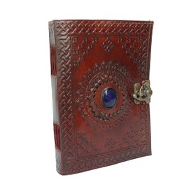 Jaald 18 cm Notizblock Notizen Notizbuch Seiten Handgemacht Album Tagebuch Leder mit Lederbezug Geschenke Antik Keltische Schliesse blauer Stein Kleine