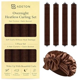 Rizos sin calor durante la noche, juego de rizadores de pelo sin calor con cierre de gancho, 4 rodillos suaves + gorro de satén para dormir, varillas 