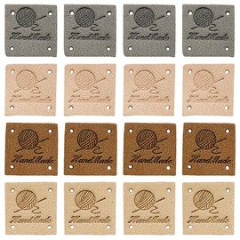 Daimay Handmade Artificial Leather Labels Tags PU Clothing Bag Sewing Clothes Labels Rectangle Sewing Woven Labels Leather Label Signs Patch Handmade - 2.5 x 2.5 cm Pack of 40 Yarn Ball 5678