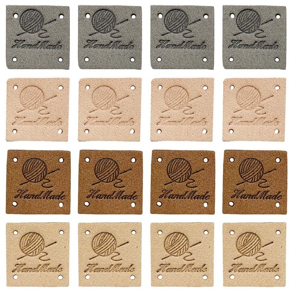 Daimay Handmade Artificial Leather Labels Tags PU Clothing Bag Sewing Clothes Labels Rectangle Sewing Woven Labels Leather Label Signs Patch Handmade - 2.5 x 2.5 cm Pack of 40 Yarn Ball 5678