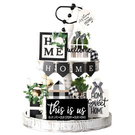 NJXJKGY 11PCS Farmhouse Tiered Tray Decor Set-Rustic Wooden Mini Signs and Decorations for Home and Kitchen Display (Tiered Tray Not Included)