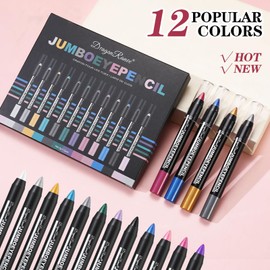 Sitovely 12 Stück Creme Lidschatten Stift, Metallischer Eyeshadow Stick, Glitzer Schimmer Lidschattenstift, wischfester und wasserfester Matter Augenaufheller Stift – Weiß,Rauch,Schwarz,Braun(B, M)