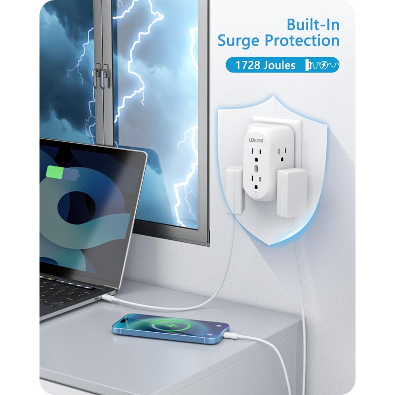 LENCENT 2 Prong Power Strip, 3 to 2 Prong Grounding