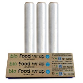 Biodegradable Plastic Wrap Without The Plastic - Corn Starch Kitchen Shrink Wrap with Recycled Packaging, Sealing Wraps from Sandwich Bags to Fridge Storage, 3 x 30m Rolls by Eco Green Living