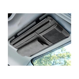 Yourkar Car Sun Visor Organizer, Soft Leather Surface Eyeglasses Note Card Holder Car Storage Bag, Scratch-Resistant Waterproof Auto Sunshade Organizer Bag, Car Accessories (Gray)
