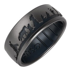 Enso Rings Lord of the Rings Silicone Ring - Comfortable and Flexible Design - 6.6mm Wide, 1.75mm Thick - The Fellowship - Platinum/Black Pearl - Size 9