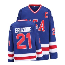 YWIES Youth Hockey Jersey of USA 1980 Olympic Team Jerseys #21 Mike Eruzione Stitched Letters and Numbers Blue S-L