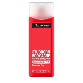Neutrogena Gel de Ducha para Acné Persistente con Ácido Salicílico y PHA, Limpiador Exfoliante Tratamiento para el Acné para Pecho y Hombros, Limpia Suavemente, Exfolia y Ayuda a Prevenir Brotes, Sin