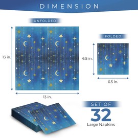 Havercamp Servilletas de almuerzo de noche estrellada (48 unidades). Hermosamente impresas, cuadradas de 6.5 pulgadas (plegadas), servilletas de papel - Coordina con la colección Starry Night Party