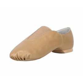EU and US in Stock Unisex  Supple Leather Upper Slip-on Dance Shoe with up Elastic Jazz Shoes Dance for Women and MenShoe Size: 7.5, Color: Brown