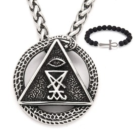 Gungneer Sigil of Lucifer Necklace Satanism Symbol Pendant Stainless Steel Chain Evil Satan Jewelry Gift Men Women