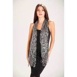Central Chic Women's Stunning Sequin Evening Scarf - In Silver/Black