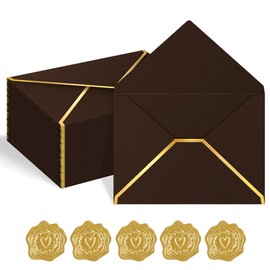 AVERZELLA 60 Pack Gold Envelopes 5x7 Bulk Dark Brown, 250G Pearled Cardstock A7 Envelopes for Invitations Business Envelope with Gold Foil Border, A6 4x6 Envelope for Wedding Baby Shower Cards
