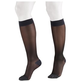 NuVein Sheer Compression Stockings, 15-20 mmHg Support, Women's Medium Denier Nylons, Knee High, Closed Toe, Charcoal, X-Large