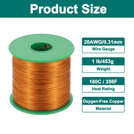 sourcing map 28 AWG Magnet Wire, 28 Gauge Enameled Copper Wire, 1 Lb Magnetic Coil Wire for Transformer, Motor, Electric, 180C(356F),Yellow