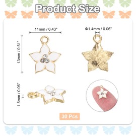 sourcing map 30 Pcs Butterfly Charm, Alloy Gold Plated Flower Pendant for Phone Accessories Keychain Crafting, White, 13x11mm