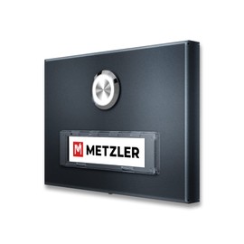Metzler Doorbell in anthracite, interchangeable name plate, powder-coated in RAL 7016 fine structure, matt, surface-mounted mounting including mounting, selectable name plate lighting, anthracite