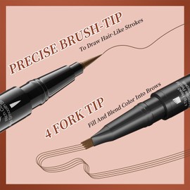 Dual-Ended Brow Pen for 3D Natural Look, Microblading Eyebrow Pencil Features Ultra-Fine Strokes, Waterproof, Long-Lasting Formula for Flawless Brows, Suitable for All-Day Wear, Dark Brown