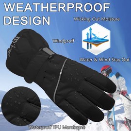 Ski Gloves Children's Waterproof Snowboard Gloves Winter Warm Children's Ski Mittens Windproof Snow Gloves Ski Skiing Outdoor Ski Gloves (Dark, S)