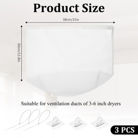 3 Pack Dryer Vent Lint Catcher Bag, Indoor Dryer Lint Catcher, White Dryer Vent Lint Catcher Indoor Dryer Vent Kit for Lint Trap Dryer Lint Catcher for Capturing Lint and Dust