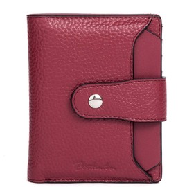 BOSTANTEN Women Leather Wallet RFID Blocking Small Bifold Zipper Pocket Wallet Card Case Purse with ID Window Red