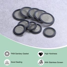 M METERXITY 1-Pack 80 Mesh FKM Sanitary Gasket 2 Inch with Stainless Screen Tri-Clover Gasket Sanitary Pipe Weld Ferrule/Sink Plug/Bathtub Plug/Sealing Faucets Black