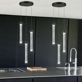 3 Light Black Pendant Lighting Mini Chandelier for Kitchen Island Modern Crystal LED Pendant Light Adjustable Dimmable Pendant Light Fixture for Dinning Room Bedroom Ceiling Hanging Lights 2700K 6000K