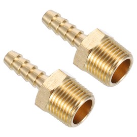 sourcing map Brass Hose Barb Fittings 6pcs 1/4" Barbx3/8 NPT Male Brass Barb Pipe Fitting for Water Fuel Air