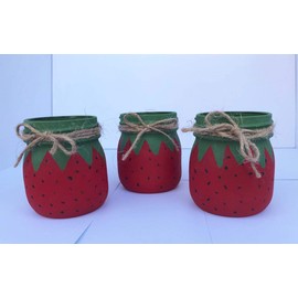 Strawberry Mason Jars/Strawberry Decor/Strawberry Painted Mason Jars