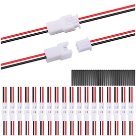 MKBKLLJY 20Pairs JST XH 2.54mm 2Pin Male and Female Connector Cable with UL1007 22AWG 100mm Red Black Connector Wire,Heat Shrink Tube for Tiny Drone Battery Terminal Socket LED Strip Light