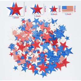 4th of July Confetti Patriotic Independence Day American Flag With Glitter Star Scatter Paper Table Decor USA Holiday Party Decoration Supplies for National Memorial Day Labor Day Veterans Day, 300Pcs