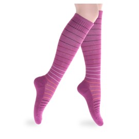 SocksLane Cotton Compression Socks for Women & Men. 15-20 mmHg Support Knee-High Berry Stripes S/M